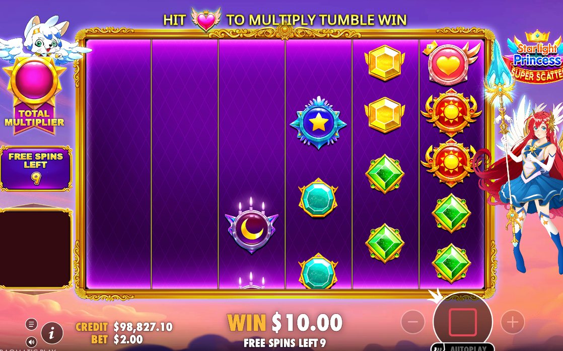 Magenta spelplan i Super Free Spins med hjärtan från 10x